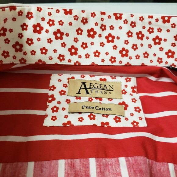 Aegean Athens sz large 41/42 mens pure cotton Button Down Shirt red strips - Picture 8 of 9